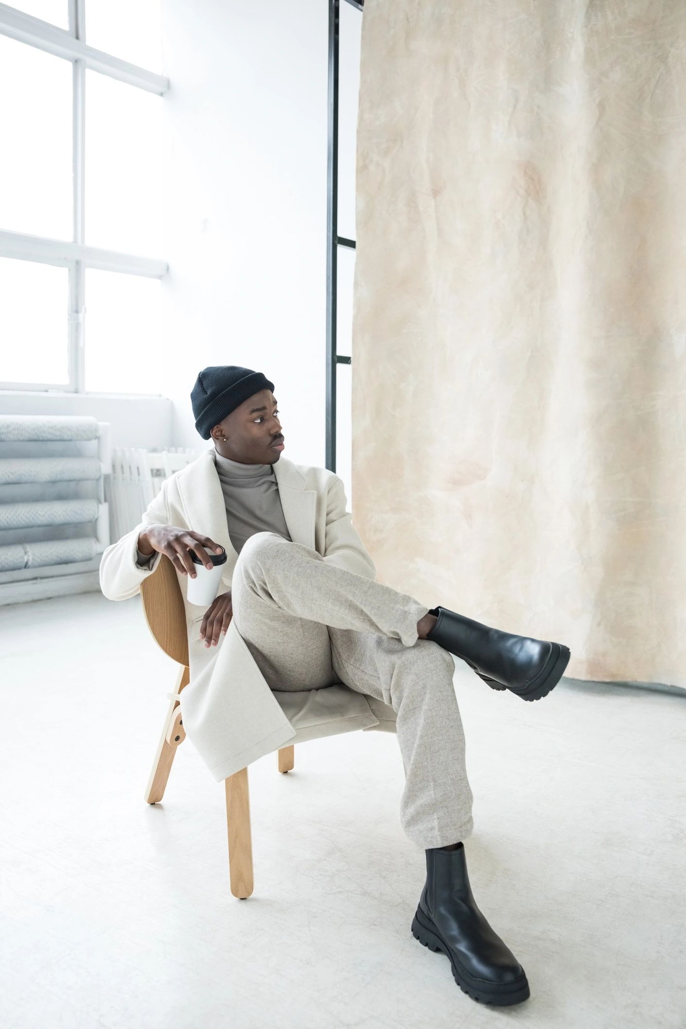 editorial luxury streetwear fashion photography neutral background